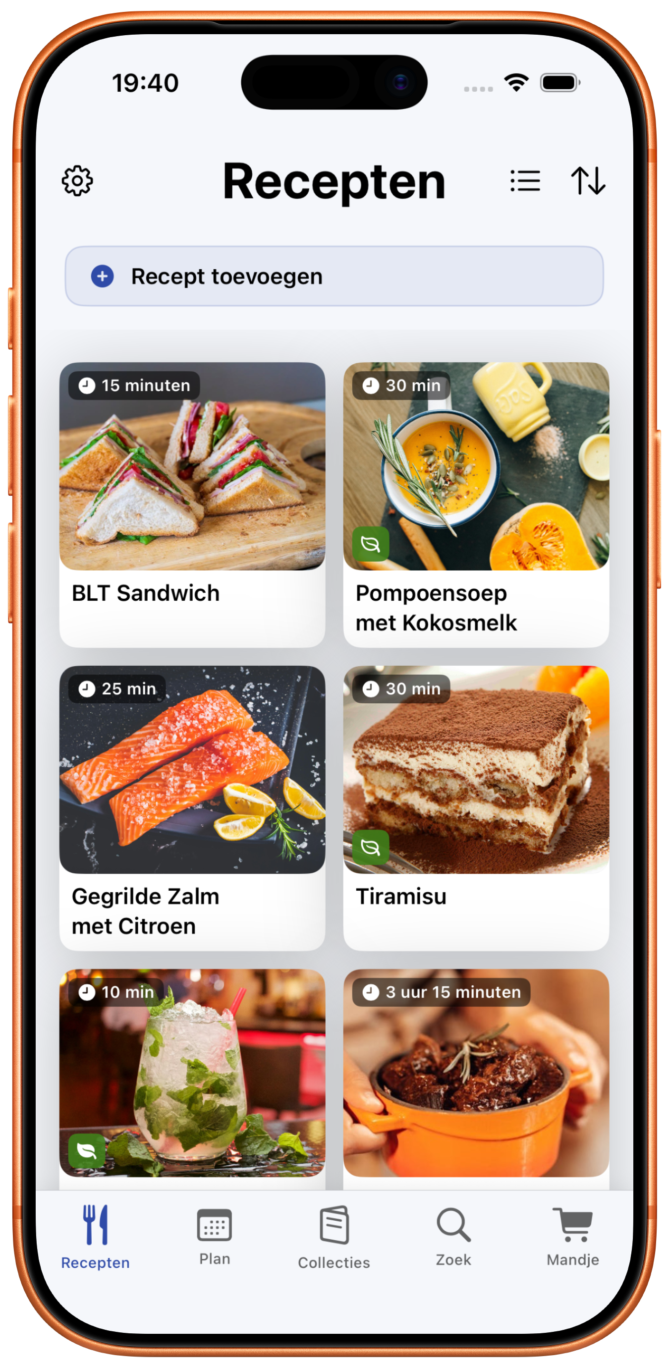Recepten overzicht in Mangflow